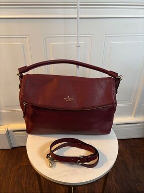kate spade Wine Red Pebbled Leather Shoulder Bag with Detachable Strap